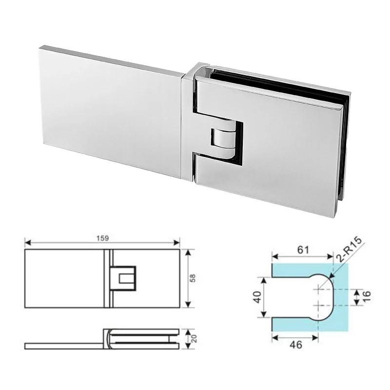 Glass To Wall Spring Hinge In A 180-Degree Opening Position