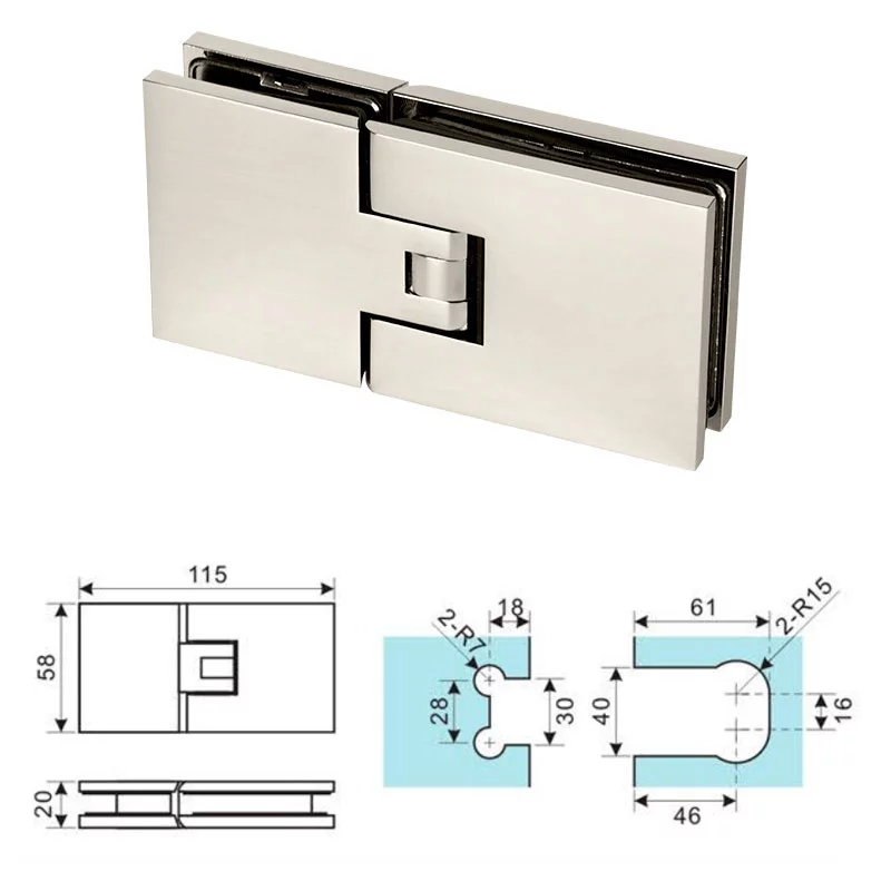 Brass Spring Hinges Connecting Glass Panels At 180 Degrees