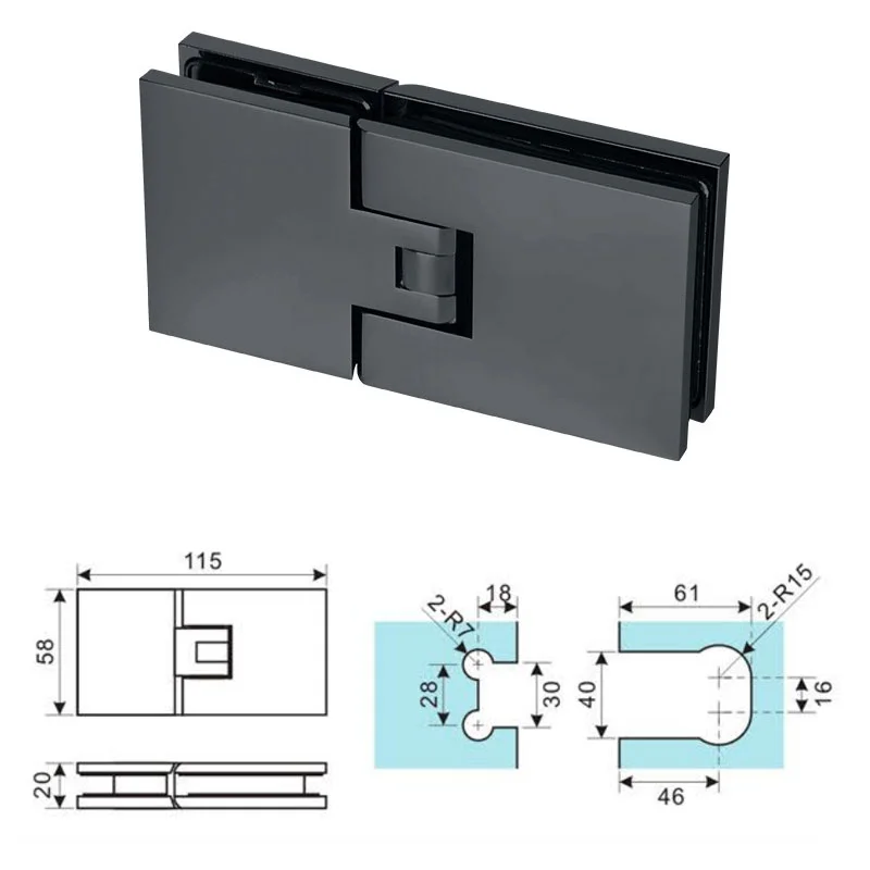 Brass Spring Hinges Connecting Glass Panels At 180 Degrees