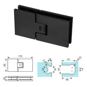 Brass Spring Hinge Connecting Glass Panels At 180 Degrees