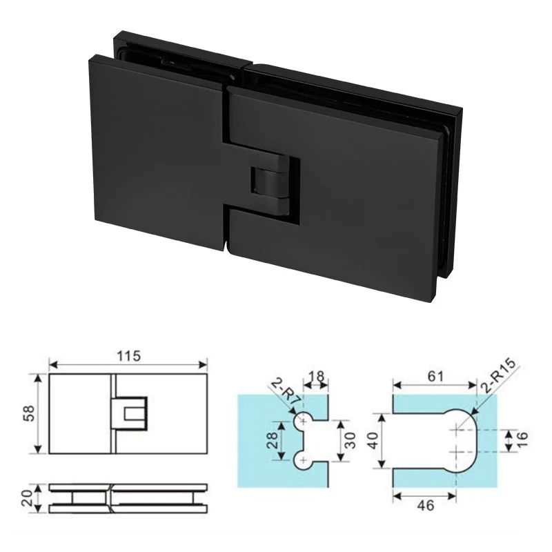 Brass Spring Hinge Connecting Glass Panels At 180 Degrees