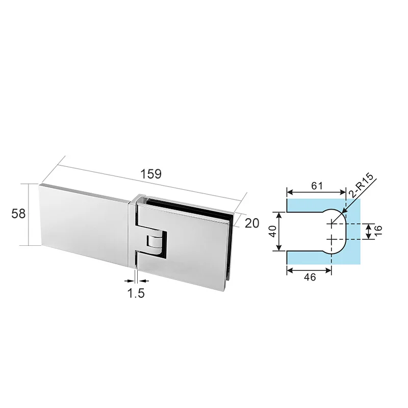 Brass Shower Door Hinge With Spring Mechanism