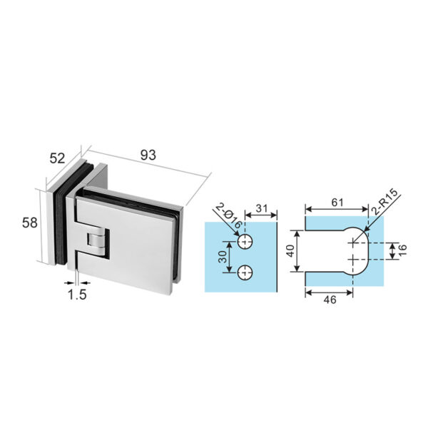 90 Degree Glass To Glass Spring Hinges Sgh-1602