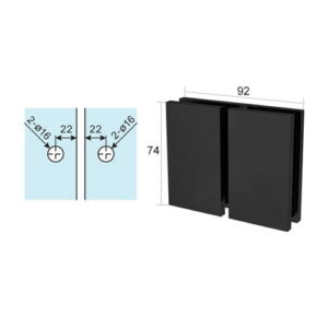 Abrazadera negra vidrio-vidrio con tapa a 180 grados
