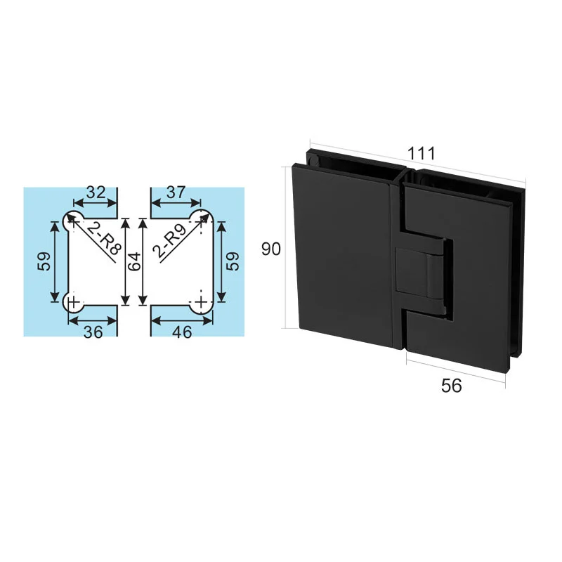 Black Heavy-Duty Brass Shower Door Hinge