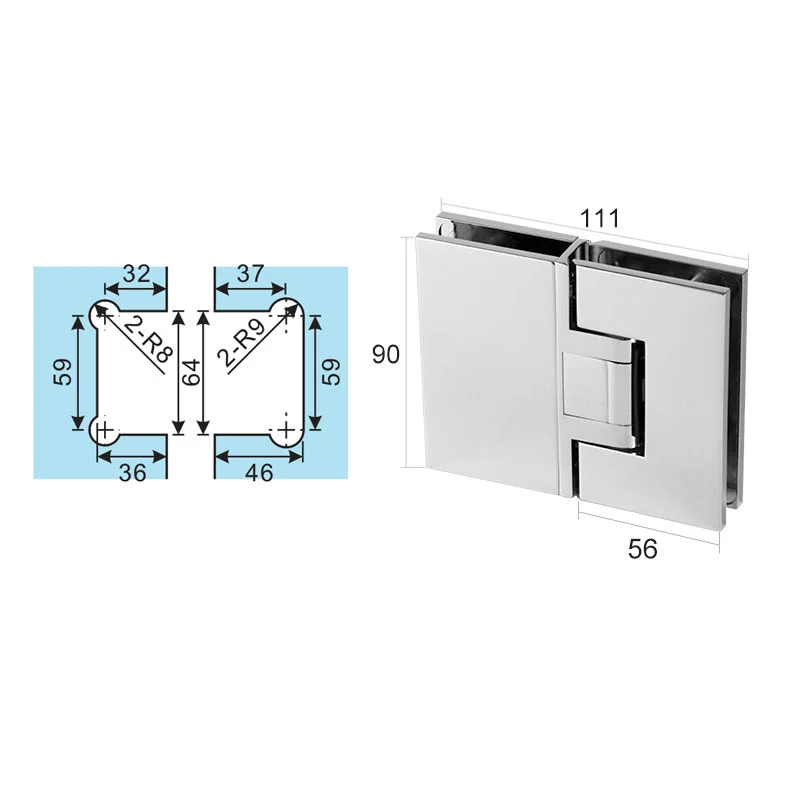 Chrome-Plated Brass Hinge For Shower Door