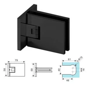 90-Degree Adjustable Brass Glass To Wall Hinge In Matte Black
