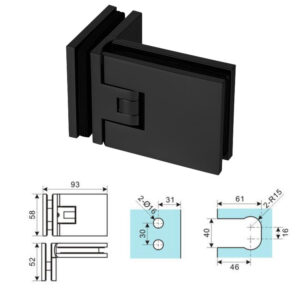 Ressorts de charnière de porte de douche sans cadre noir mat