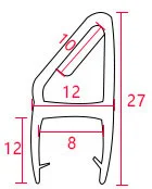 Junta para puerta de ducha en forma de H con dimensiones de 90-180-8 mm
