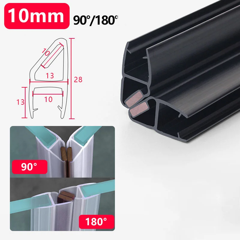 Black Magnetic Pvc Shower Door Seals Pair For Vertical Doors