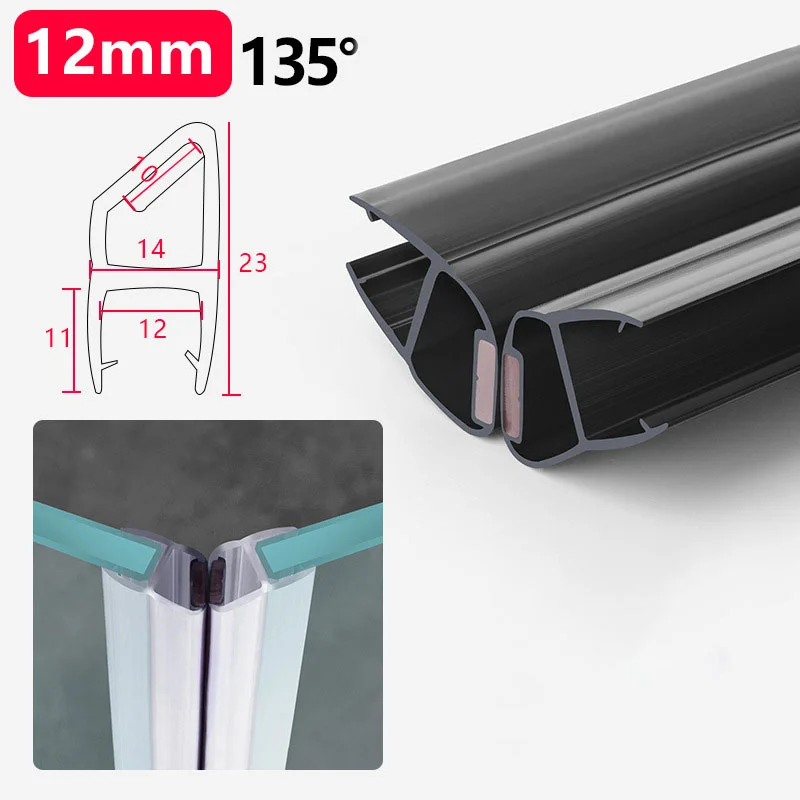 Black Magnetic Pvc Shower Door Seals Pair 12Mm Wide