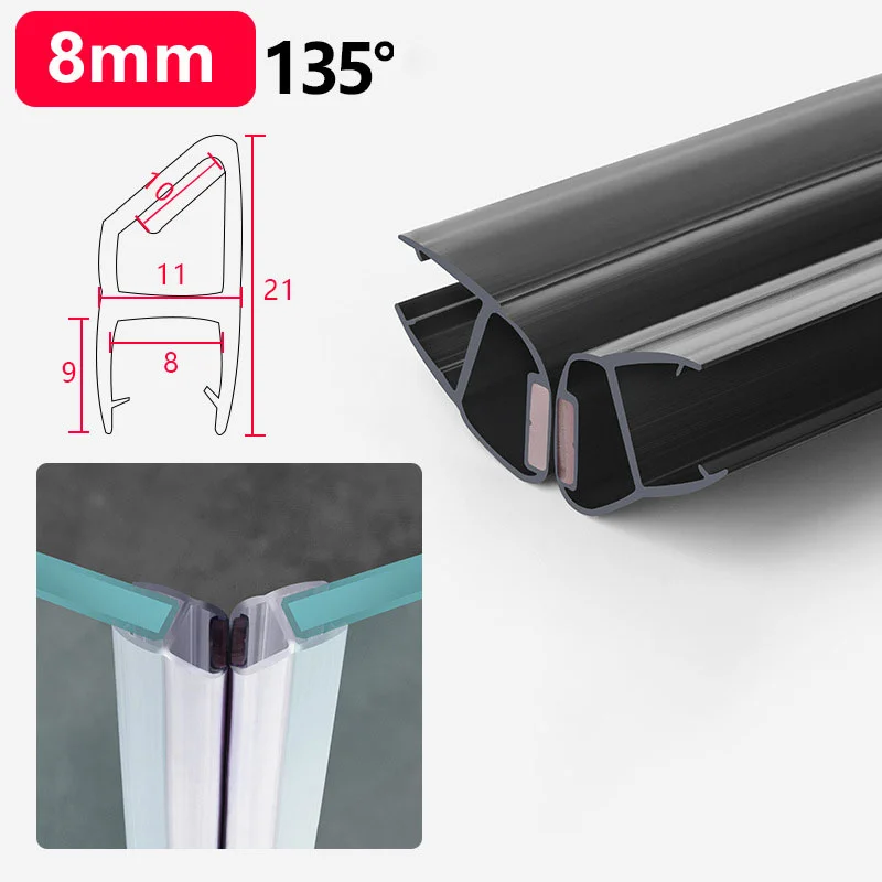 Black Magnetic Pvc Shower Door Seals Pair 8Mm Wide