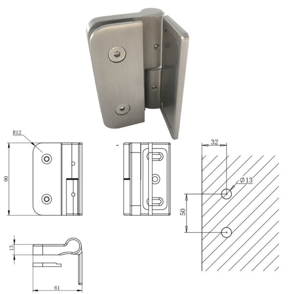 Gebürstetes Messing 90 Grad Wand zu Glas Dusche Türscharnier Pk9050L 07 One-Stop-Lösung für hochwertige Dusche Tür Hardware und Zubehör