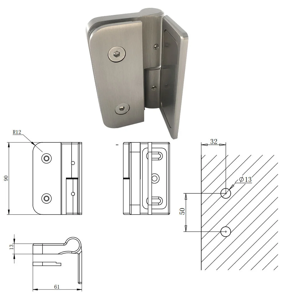 Gebürstetes Messing 90-Grad Wand zu Glas Dusche Türscharnier - Pk9050L-07