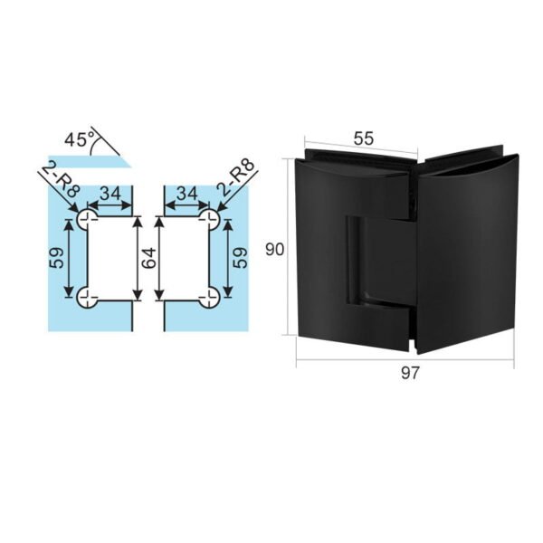 Curved Shower Door Hinges 135 Glass to Glass SGH-H403 – Bild 2