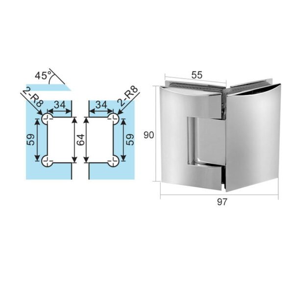 Curved Shower Door Hinges 135 Glass to Glass SGH-H403 – Image 3