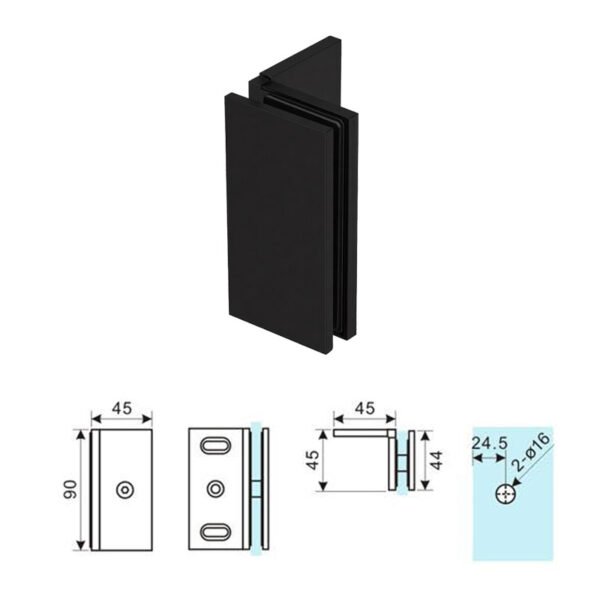 Sd9045B L-Shape Brass 90° Glass To Wall Clip Bracket Size