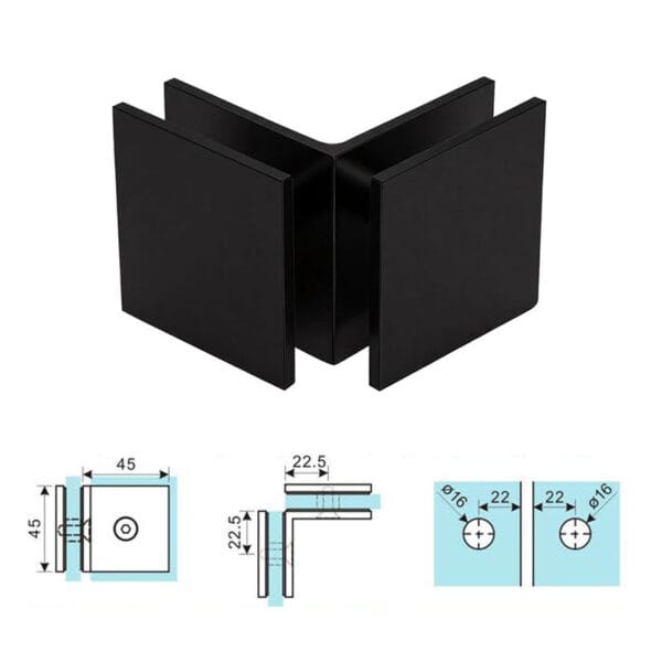 Sdc142 Square Brass 90° Glass To Glass Clamp Clip Size