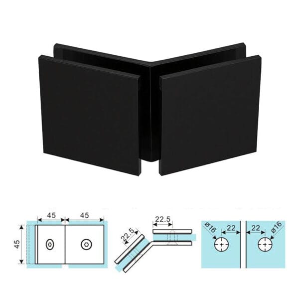 Sdc142 Square Brass 90° Glass To Glass Clamp Clip Size