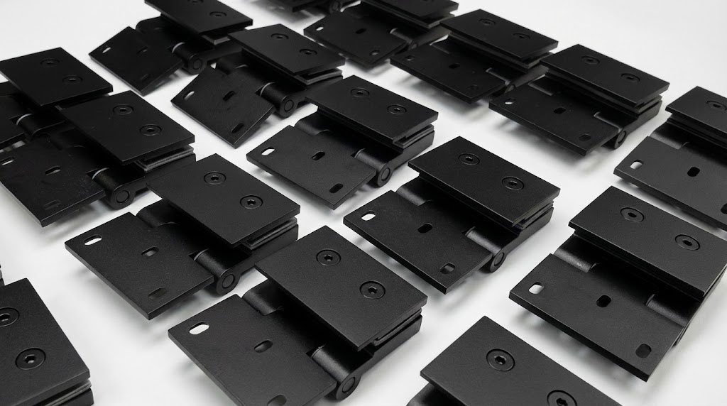 Matte black shower hinge packaging